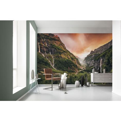 papier peint panoramique paysage vert et rose terracotta  - Sanders & Sanders