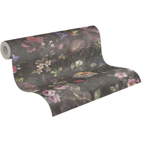 papier peint fleurs noir, multicolore, vert, blanc et rose - A.S. Création (1/5)