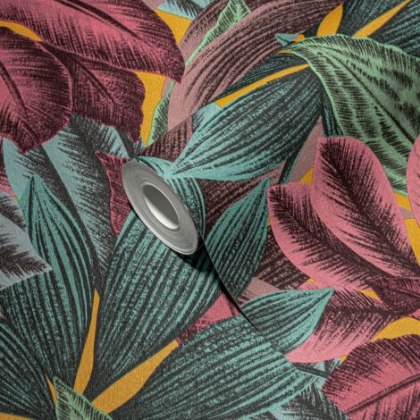 papier peint jungle multicolore, bleu, rose, vert et jaune - Livingwalls (1/5)