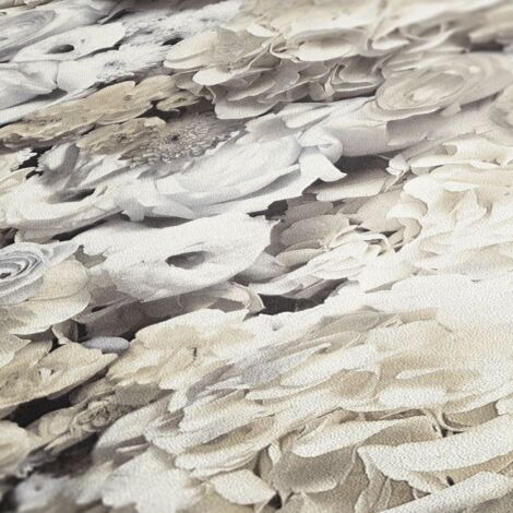 papier peint fleurs gris, beige, jaune et couleur pailletée  - A.S. Création