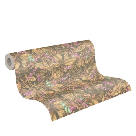 papier peint feuilles tropicales marron, beige et lilas violet - Livingwalls (1/5)