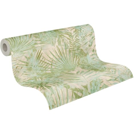 papier peint feuilles tropicales vert et beige - A.S. Création (1/5)