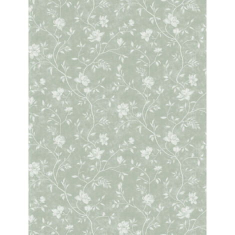 papier peint fleurs vert grisé clair et blanc  - Sanders & Sanders (1/2)