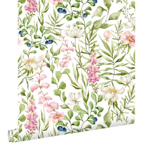 papier peint fleurs des champs multicolore sur blanc  - ESTAhome (1/5)