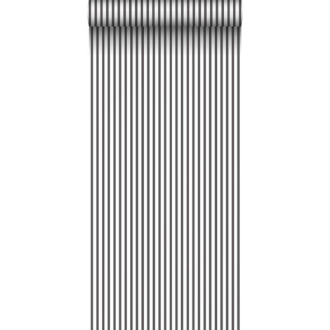 Papier peint à rayures noir et blanc 53cm x 10m – Intissé écologique certifié FSC – Raccord libre – Ultra facile à poser (1/5)