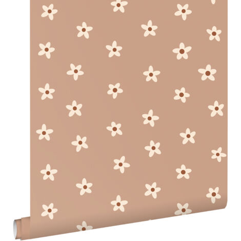 papier peint marguerites rose terracotta  - ESTAhome