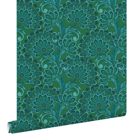 papier peint fleurs vintage vert foncé  - ESTAhome (1/4)
