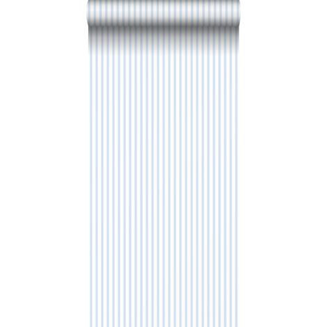 Papier peint à rayures bleu et blanc – Dimensions 53cm x 10m – Raccord libre – Écologique, fabriqué aux Pays-Bas – Colle Wallpro PRO-301 recommandée (1/4)