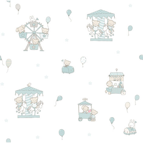 papier peint animaux vert menthe et blanc - Sanders & Sanders (1/5)