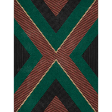 papier peint géométrique terracotta, vert et noir  - Sanders & Sanders (1/2)