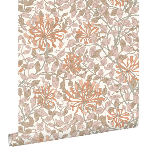 papier peint fleurs terracotta et vieux rose - ESTAhome (1/5)