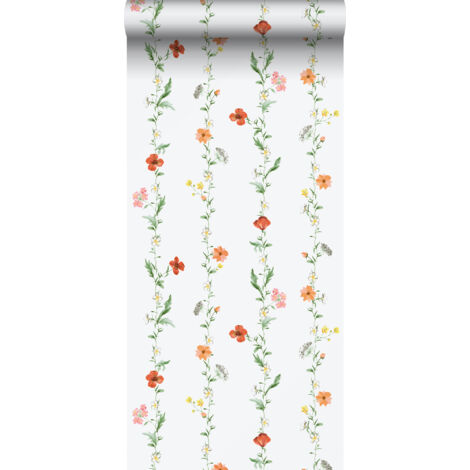 papier peint fleurs orange, vert et blanc - Sanders & Sanders (1/5)