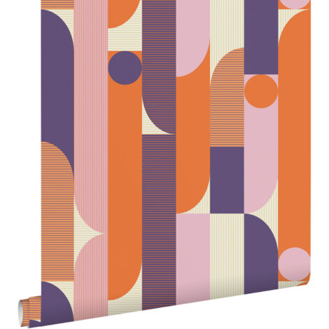 papier peint formes géométriques violet, orange et marron - ESTAhome (1/5)