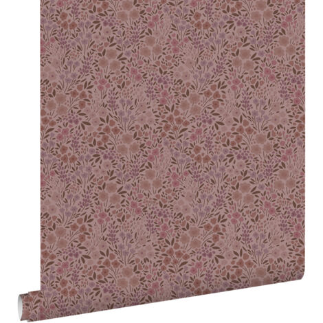 papier peint fleurs vieux rose et violet aubergine  - ESTAhome