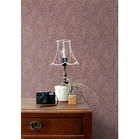 papier peint fleurs vieux rose et violet aubergine  - ESTAhome