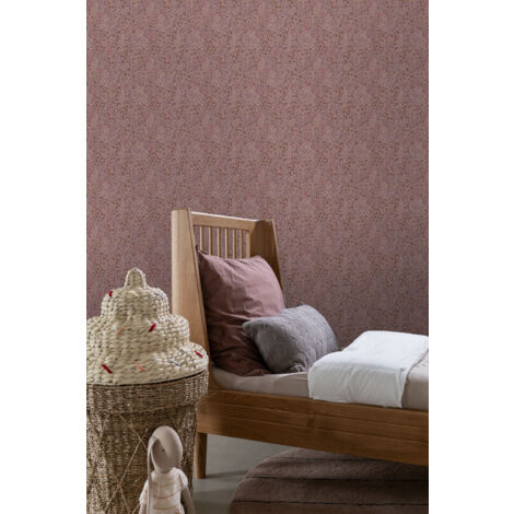 papier peint fleurs vieux rose et violet aubergine  - ESTAhome