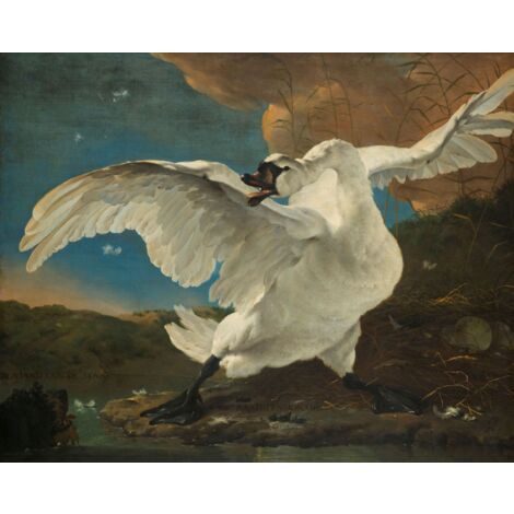 papier peint panoramique Le Cygne Menacé de Jan Asselijn marron - Sanders & Sanders (1/3)