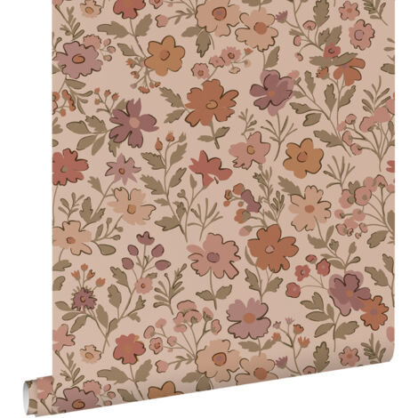 papier peint fleurs rose terracotta  - ESTAhome (1/5)