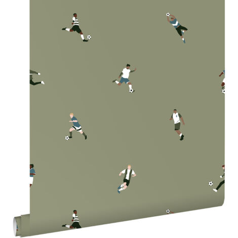 papier peint joueurs de football vert olive grisé  - ESTAhome (1/5)