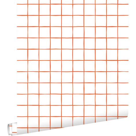 papier peint à damier orange et blanc  - ESTAhome (1/5)