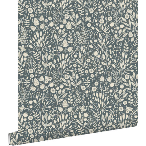 papier peint fleurs bleu vert - ESTAhome (1/5)