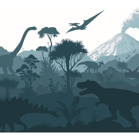 papier peint panoramique dinosaures bleu foncé - ESTAhome (1/4)