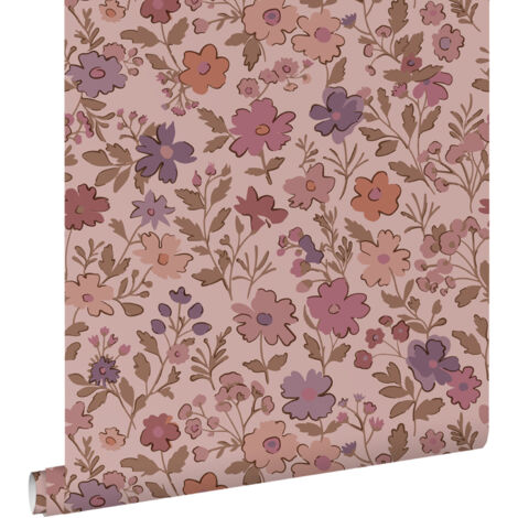 papier peint fleurs violet foncé et rose - ESTAhome (1/5)