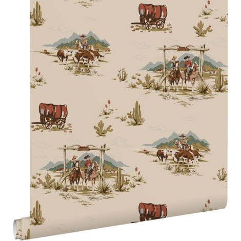 papier peint cow-boys cervine, bleu et vert  - ESTAhome (1/5)