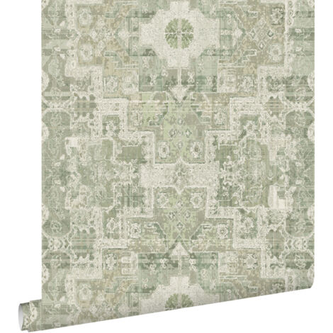 papier peint tapis patchwork kilim oriental vert grisé - ESTAhome (1/5)