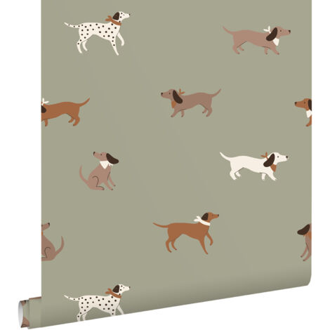 papier peint chiens vert et marron  - ESTAhome (1/5)