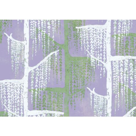 papier peint panoramique arbres violet, vert et blanc  - Komar (1/4)