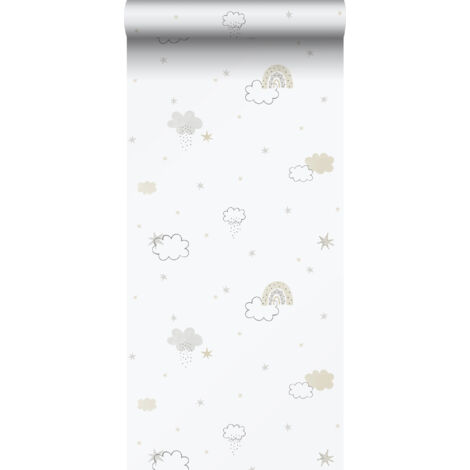 papier peint petits nuages gris, beige et blanc - Sanders & Sanders (1/5)