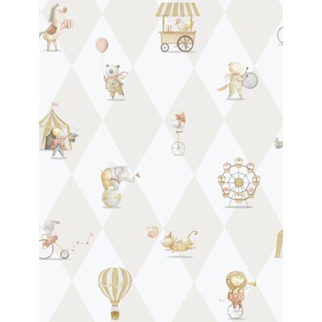 papier peint l'univers du cirque jaune, beige et blanc - Sanders & Sanders (1/3)