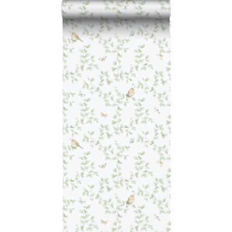 papier peint fleurs et oiseaux vert clair et blanc - Sanders & Sanders (1/4)