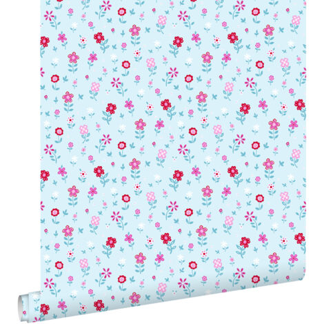 papier peint fleurs turquoise - ESTAhome (1/5)