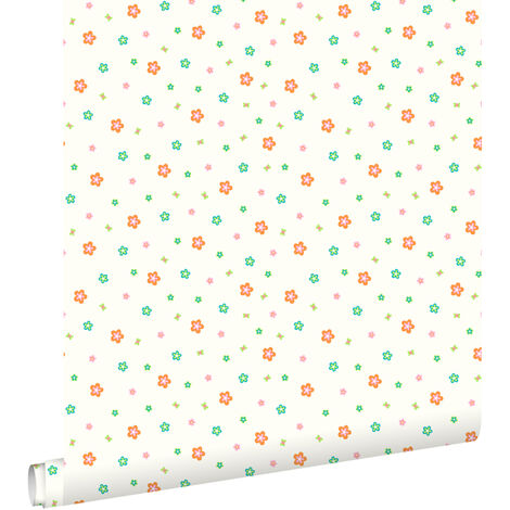 papier peint fleurs vert citron et orange  - ESTAhome (1/4)