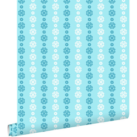 papier peint dentelle turquoise et blanc - ESTAhome (1/4)