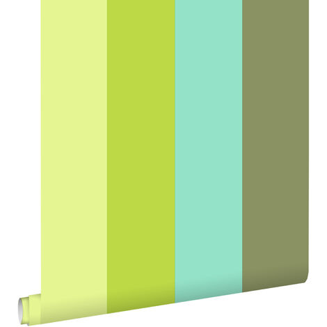 papier peint à rayures turquoise et vert citron  - ESTAhome