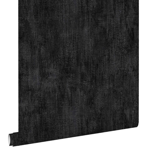 Papier peint uni effet peinture noir – Dimensions 53cm x 10.05m – Raccord sauté 26.5cm – Pose facile sans table à tapisser – Estahome (1/5)
