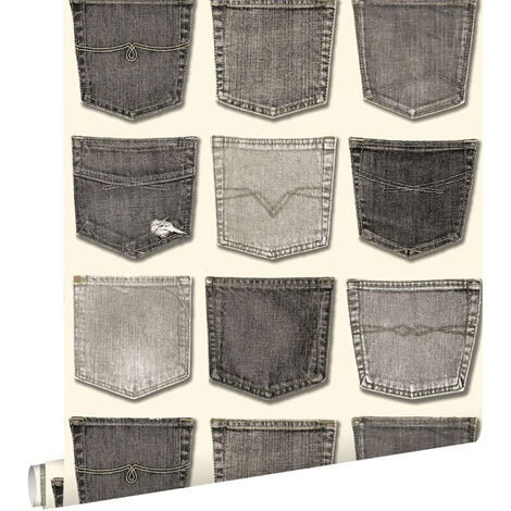 papier peint poches de jeans gris - ESTAhome (1/5)