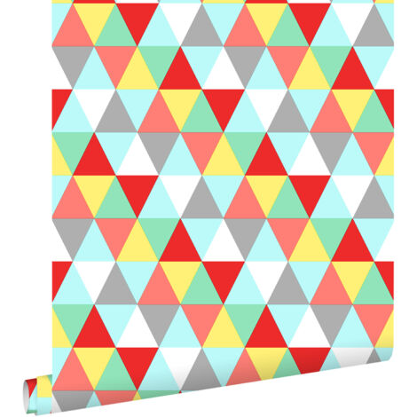 papier peint triangles rouge, jaune et bleu - ESTAhome (1/5)