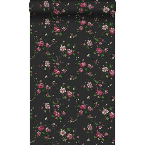 papier peint fleurs noir et rose - Origin Wallcoverings (1/5)