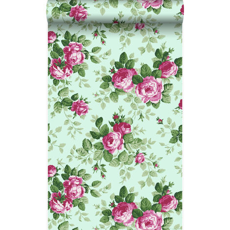 papier peint roses vert céladon et rose - Origin Wallcoverings (1/5)