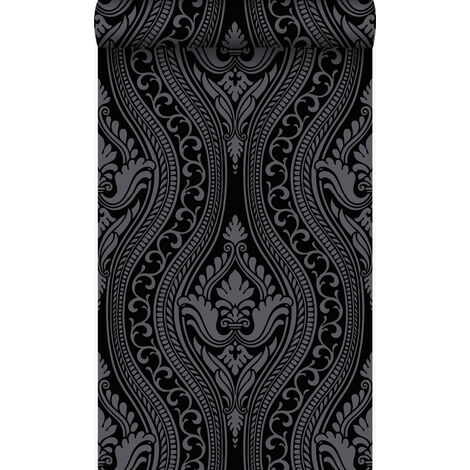 papier peint à dessin baroque en velours noir - Origin Wallcoverings (1/5)