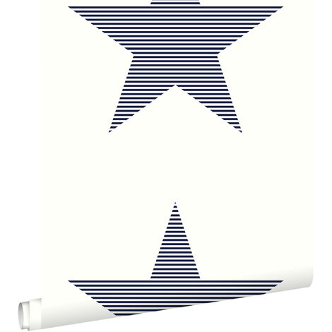 papier peint étoile à rayures bleu foncé sur blanc - ESTAhome (1/5)