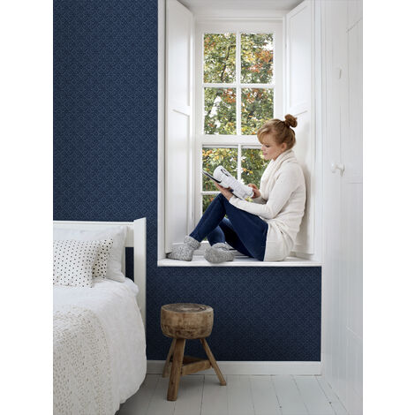 papier peint motif oriental bleu  - ESTAhome