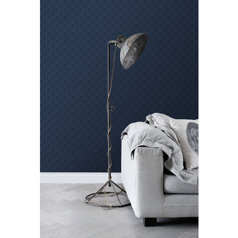 papier peint motif oriental bleu  - ESTAhome