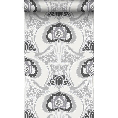 papier peint motif floral Art Nouveau noir et gris - Origin Wallcoverings (1/5)