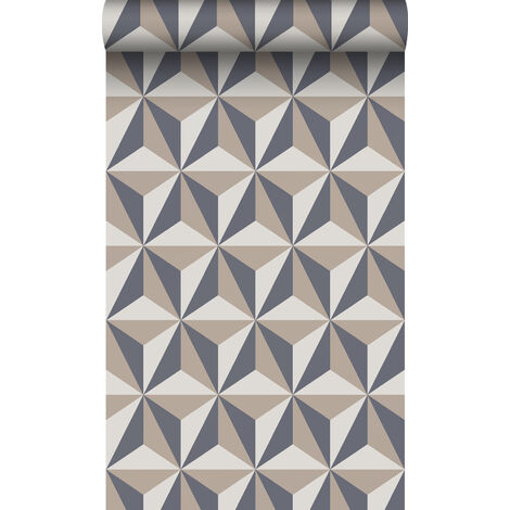 papier peint graphique 3D vintage bleu et taupe - Origin Wallcoverings (1/5)