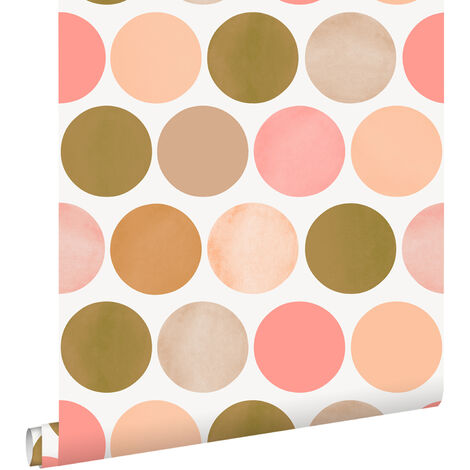 papier peint gros points rose pêche - ESTAhome (1/5)